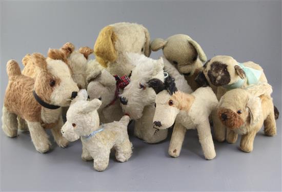 Ten soft toys 1930s-50s, tallest 14in.